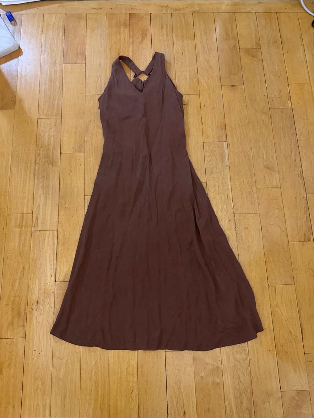 Women's Brown V-Neck Maxi Dress 75% Silk European size 12-fits like US size 6